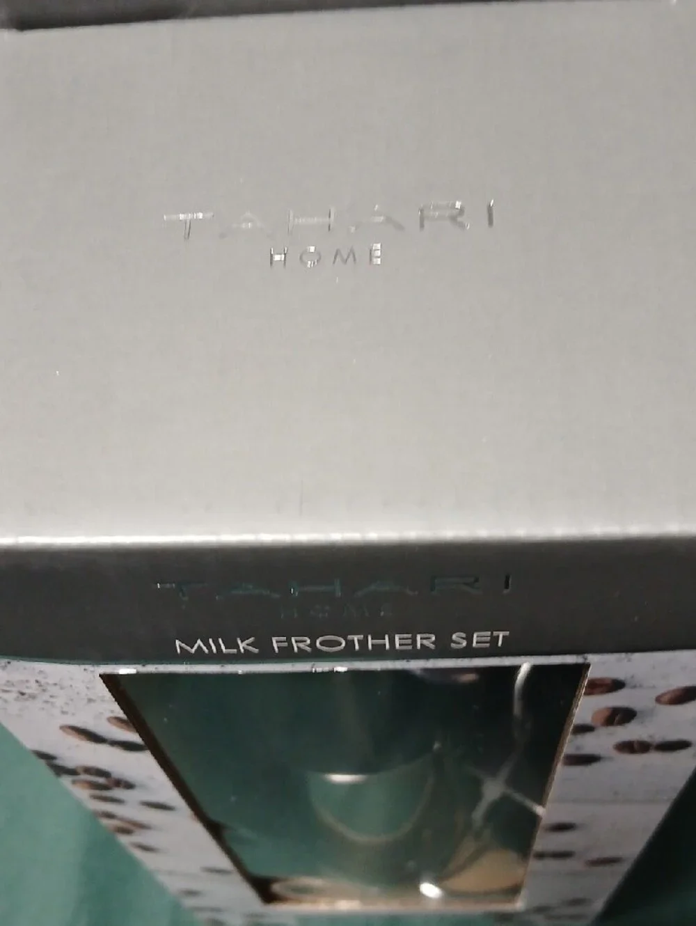 Tahari Milk Frother Set in White and Brown Packaging